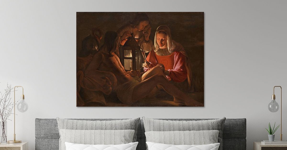 Saint Sebastian Tended by Irene, Georges de La Tour on canvas